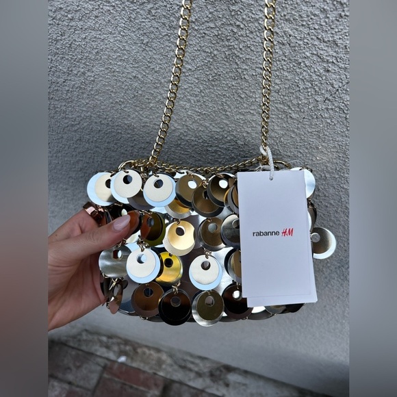 PACO RABANNE X H&M SILVER GOLD SEQUIN DISC EMBELLISHED CHAIN SHOULDER BAG NWT! - Picture 10 of 14